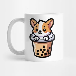 Cheerful Corgi in Boba Tea - Cute Puppy Cartoon Illustration Mug